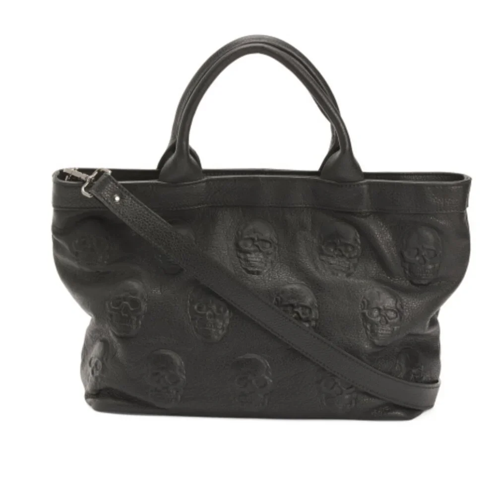 IO PELLE Black Made In Italy Leather Skull Satchel Black Med